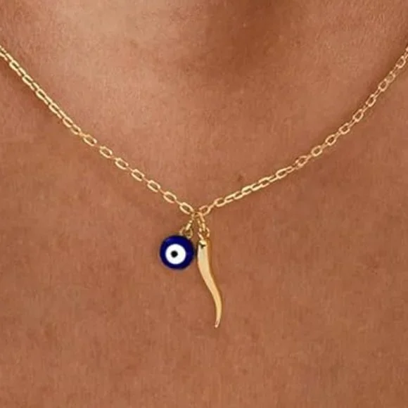 Neiman Marcus 14k Gold Plated Italian Evil Eye Horn Necklace, - Picture 2 of 5